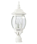Three Light Outdoor Post Lantern With Clear Beveled Glass Panels In White Finish 21 Inch Tall Traditional Post Mount Lighting