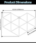 Dimensions of Hexagon Garage LED Light Panels Pack Of 27, 6500K Daylight, shown in layout diagram with measurements.