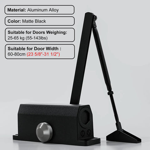 Automatic Door Closer With Adjustable Hydraulic Soft Close No Slam Door Stop Keeps Storm Screen Security Doors Quiet In High Traffic Entrances With Rust Proof Aluminum Construction, black matte finish.