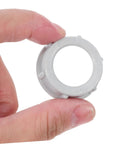 4 Inch Gray Plastic Insulating Bushing For Control Panels And Enclosures, Heat Resistant And High Electrical Insulation, Tool Free Installation Conduit Protection Fitting, Weatherproof Enclosures, 100 Pack, held between fingers