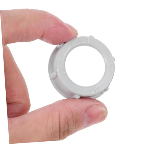 4 Inch Gray Plastic Insulating Bushing For Control Panels And Enclosures, Heat Resistant And High Electrical Insulation, Tool Free Installation Conduit Protection Fitting, Weatherproof Enclosures, 100 Pack, held between fingers