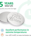 Top Shelf CR2016 3V Lithium Coin Cell Batteries 10 Count Pack, showcasing battery side with label and attributes.