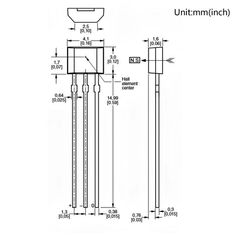 Score A Legit Pack Of Heavy Duty Hall Effect Sensor Switches dimensions diagram showing TO-92 package and pinout details.