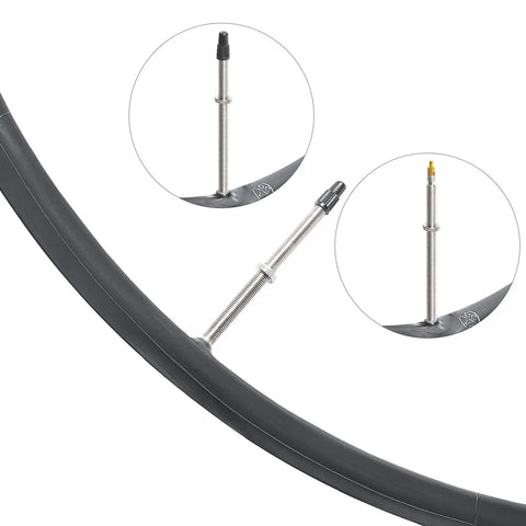 Six Pack Heavy Duty Bike Tubes For 700C 18 To 32C Tires With FV80mm Presta Valve 18/32-622 showing valve details and close-up.