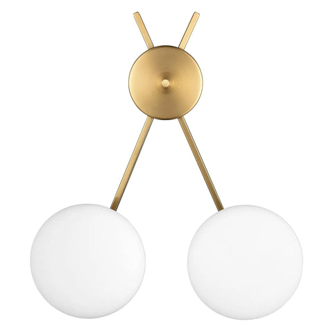 Alby 2-Light Wall Sconce In Brushed Brass And White With Opal Glass Shades No Fuss Hardwired Fully Dimmable LED Shown Downward Mount