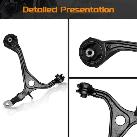 Front Lower Control Arms Kit For Acura TSX 2004-2008 And Honda Accord 2003-2007 With Lower Ball Joints And Front Sway Bar Links Replacement Suspension Set To Tighten Steering Silence Squeaks And Eliminate Clunking, black steel arm close-up