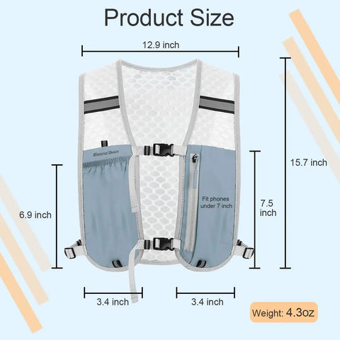 Lightweight 5L Hydration Vest For Men And Women, Reflective Running Backpack With Adjustable Chest Straps dimensions view
