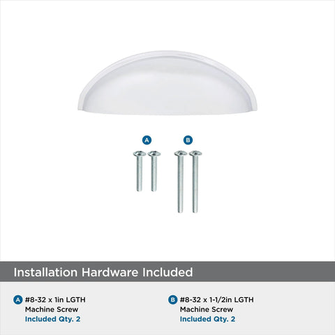 Ravino Polished Chrome Cabinet Cup Pull 3 Inch Center To Center Drawer Handle with screws for cabinets and furniture installation.