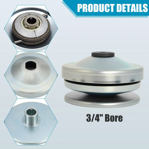 30 Series Torque Converter Clutch for Go Karts with 3/4 inch bore, 3/16 keyway, includes 203589 drive belt, detail view