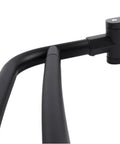 Detail of Badass Double Curved Shower Rod With Hella Elbow Room in sleek black finish and heavy duty aluminum mounting.