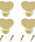 Heart Shaped Single Hole Door Knob Set, 4 Pack, Zinc Alloy Cabinet Pulls With Key Hooks, 34mm Gold Finish, set of four with screws