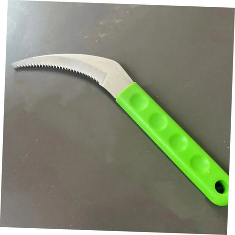 Two Piece Weeding Tool Set Pro Grade Portable Garden Knife with green handle and serrated steel blade for lawn care and root pulling.