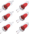 Six red plastic aquarium check valves for 3/16-inch airline tubing; 1-way non-return valves for aeration setups