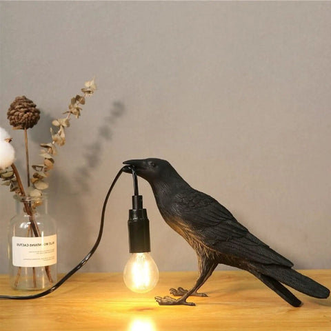 Raven Desk Lamp Dope Resin LED Bird Light For Bedroom Office Living Room Farmhouse Decor Plug In With A Soft Ambient Glow