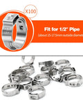 100 Pack Half Inch PEX Cinch Clamps Stainless Steel Single Ear Hose Clamps For DIY Home Plumbing Corrosion Resistant 304 Construction