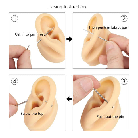Step-by-step use of 6 Piece Stainless Steel Piercing Tapers Set 14G 16G External Threadless And Internal Bar Insertion Pins