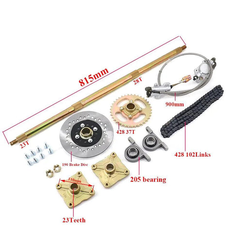 Beefy 815mm Rear Axle Assembly Kit With Shaft Hub Chain And Brake Master Cylinder For Buggy Go Kart Golf UTV ATV Accessories