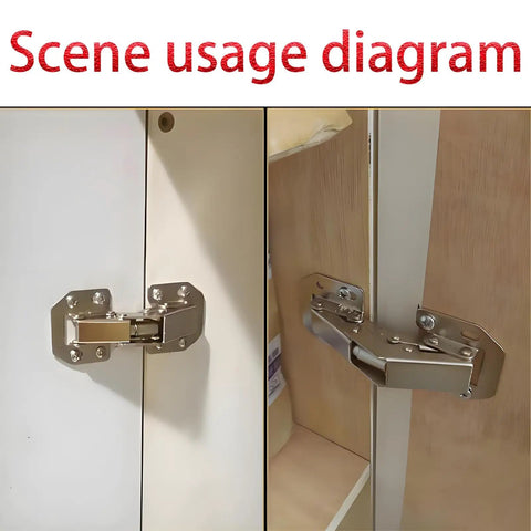 Two Piece Hidden Soft Close Cabinet Hinges for Kitchen Surface Mount Easy Install 90 Degree Durable Cold Rolled Steel with Galvanized Finish in use