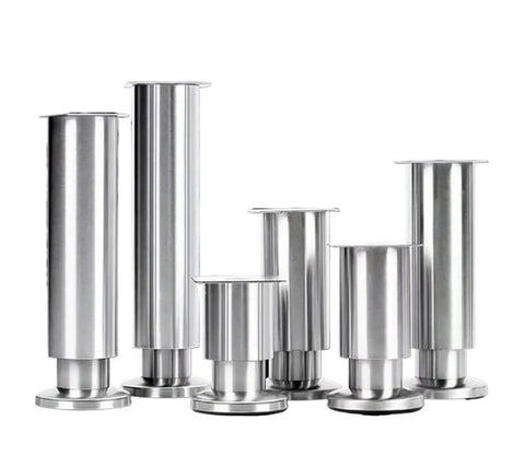 Adjustable Metal Furniture Leg Set of 4 for Sofa Couch Cabinet Replacement Steel Feet, varying sizes, stainless steel.