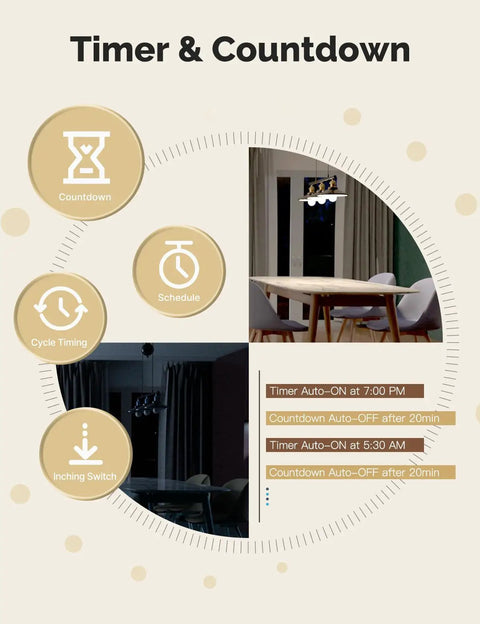 Timer and countdown features of 3 Way Smart Light Switch 2.4GHz WiFi That Plays Nice With Alexa And Google Home Neutral Wire Required White Finish