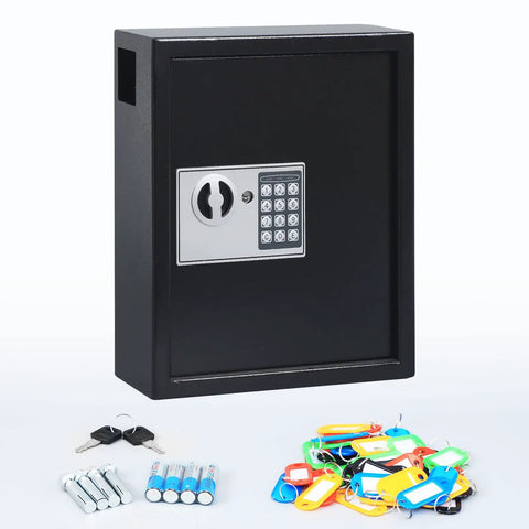 Rock Solid Heavy Duty Digital Key Safe Box With Wall Mount For 40 Keys, Large Secure Lockbox for house keys, black steel