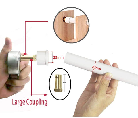 Hands assembling large coupling of 6 Piece Cup Turner Motor Kit For Craft Tumbler Cups with motor and PVC pipe, 25mm size