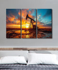 Industrial Oil Pump Wall Art Set Three Panels Canvas Prints 42x28 Inches Ready To Hang For Living Room And Bedroom Decor
