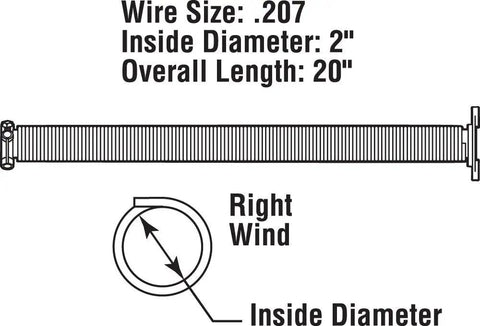 Garage Door Torsion Spring 0.250 Inch Wire Size, 2 Inch Inside Diameter, 28 Inch Length, Gold Painted End, Right Hand Wind