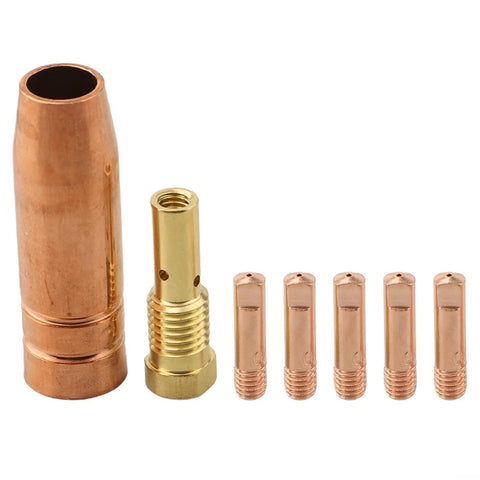 Brass Gasless MIG Welding Nozzle Tip Kit, 7-Piece Set With 0.6-1.2mm Tips For Flux Core Welders Like FC90 And 80GL, Easy Weld 261308