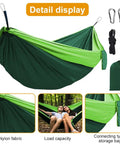 All In One Camping Hammock With Heavy Duty Tree Straps 660 Lb Capacity Portable Outdoor Hammock Tent, green nylon fabric, accessories shown