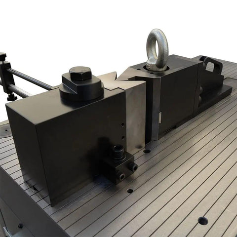 Hydraulic mechanism of Shop Ready 40 Ton Hydraulic Horizontal Metal Bender With 3HP 220V Motor Includes Flat Steel Vee And 2 Inch Pipe Tube Combo Die Set