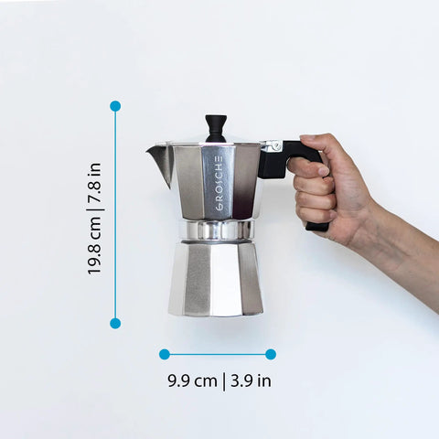 Stovetop Espresso Moka Pot For Home And Camping 6 Cup Italian Style Coffee Maker Durable Aluminum Design in hand