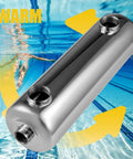 Heavy-Duty Stainless Steel Pool And Spa Heat Exchanger For Outdoors And Solar Heating, 200 kBtu, Same-Side Port, 1 In And 1 In NPT Fittings