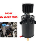 Universal Billet Aluminum Oil Catch Can Kit with 2 Port Breather Filter Reservoir and Oil Separator for tight spaces in car engine.