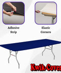 8 Foot Navy Blue Elastic Fitted Plastic Table Covers 5 Pack For Banquet Tables 30 By 96 Inches Edge To Edge Coverage With Elastic Corners