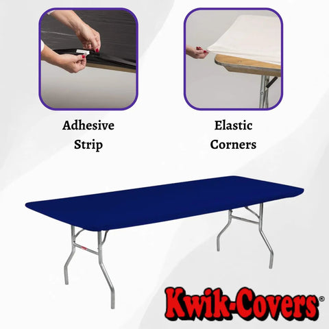 8 Foot Navy Blue Elastic Fitted Plastic Table Covers 5 Pack For Banquet Tables 30 By 96 Inches Edge To Edge Coverage With Elastic Corners