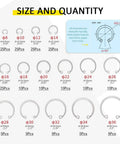 Internal Snap Ring Set 304 Stainless Steel, 200-Piece Assortment in 15 Common Metric Sizes with size chart