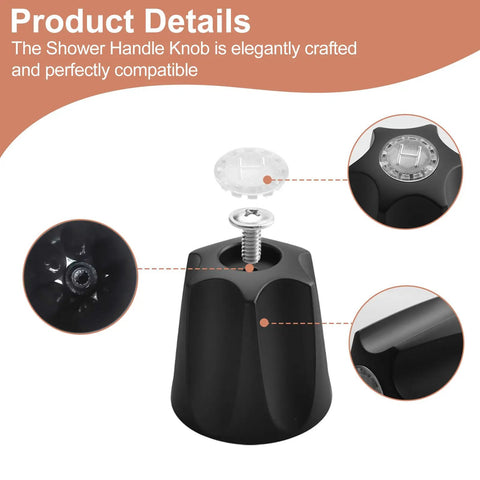 Three Piece Shower Knob Handle Replacement Compatible With Pfister Verve Taps Rust Proof matte black knob with silver screw.
