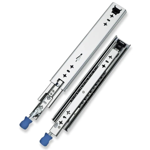 Heavy Duty Locking Drawer Slides 10 Inch Full Extension Side Mount Rails With Ball Bearing For Smooth Quiet Operation 250 Lb Load Capacity Removable Clips For Easy Install, open and closed