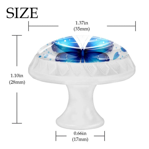 4 Pack Blue Butterfly and Flower Crystal Glass Cabinet Knobs for Kitchen and Bedroom, White Drawer Pulls, size dimensions
