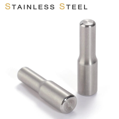 Heavy Duty Stainless Steel Shelf Pegs And Pins 5mm And Quarter Inch Dual Diameter One Inch Long Rust Proof Cabinet Support Clips Pack Of 12 showing two stainless steel pegs.