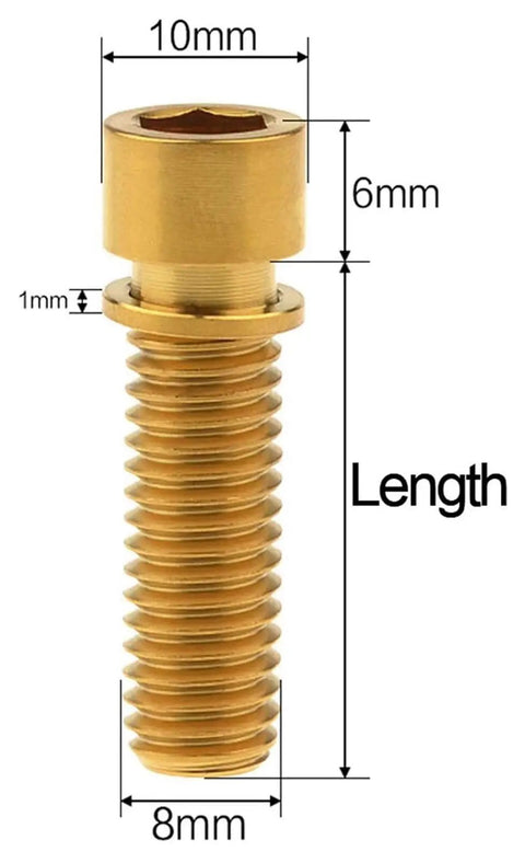 Built Tough Titanium Bike Bolt Set Inner Hexagon Fasteners Lightweight Corrosion Resistant Cycling Hardware detailed dimensions 10mm x 6mm.