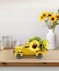 Sunny Sunflower Table Decor with Metal Truck Farmhouse Mini Pickup Realistic Yellow Flowers for Tiered Tray Kitchen Décor