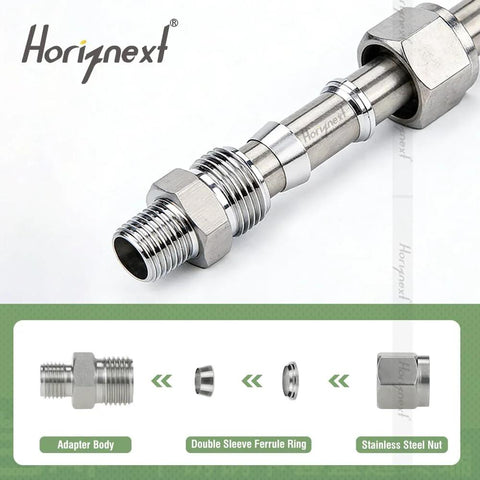 Horiznext stainless steel 1/4 in OD to 1/4 NPT male compression fitting, two-piece set
