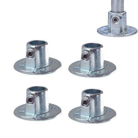 Half Inch Flange Base Railing Galvanized Steel Pipe Fittings 4 Pack For DIY Home Projects, four flange bases with installed view