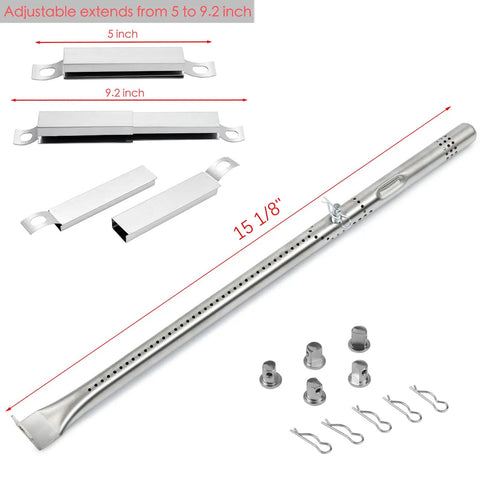 Beefed-Up Heavy Duty Stainless Steel 5 Burner Grill Replacement Parts Set For Compatible Gas Grills, showing tubes and shields