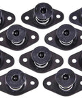 Set of ten Heavy Duty Quarter Turn Fasteners With 5/16 Shank And 5/8 Hex Head flush black clips for panel mounts.