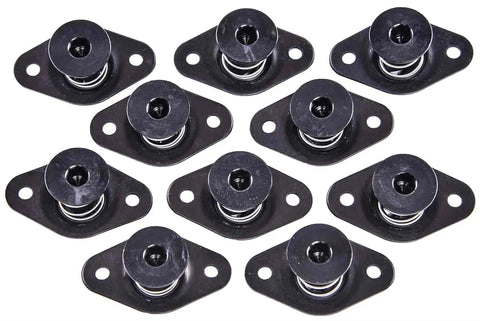 Set of ten Heavy Duty Quarter Turn Fasteners With 5/16 Shank And 5/8 Hex Head flush black clips for panel mounts.