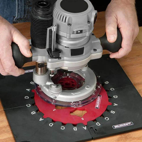 Design And Inlay Router Template Jig Kit For DIY Woodworking With 25 Pattern Ideas in use on wooden surface