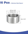 16 Pack 304 Stainless Steel Spacer 12mm ID 16mm OD 8mm Length 1/2 x 5/8 x 5/16 Inch Unthreaded Round Standoff for M12 Bolts